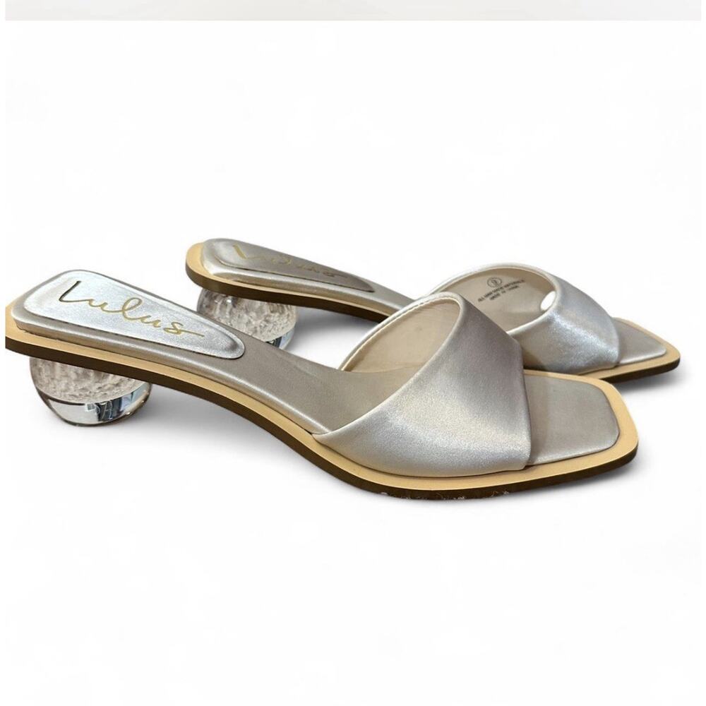 Lulus Champagne Satin High Heel Sandals Mules Satin Prom Formal Wedding Sz 9